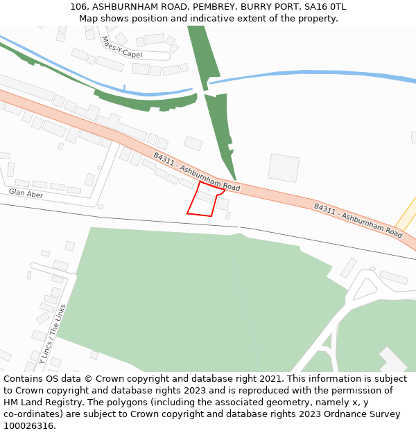 106, ASHBURNHAM ROAD, PEMBREY, BURRY PORT, SA16 0TL: Location map and indicative extent of plot