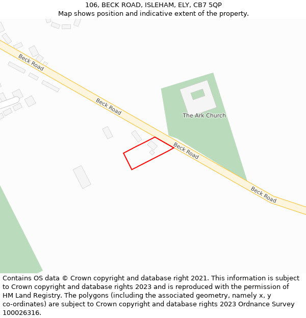 106, BECK ROAD, ISLEHAM, ELY, CB7 5QP: Location map and indicative extent of plot