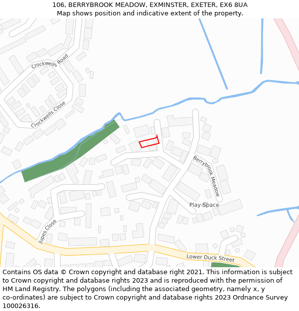 106, BERRYBROOK MEADOW, EXMINSTER, EXETER, EX6 8UA: Location map and indicative extent of plot