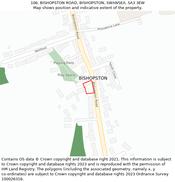 106, BISHOPSTON ROAD, BISHOPSTON, SWANSEA, SA3 3EW: Location map and indicative extent of plot