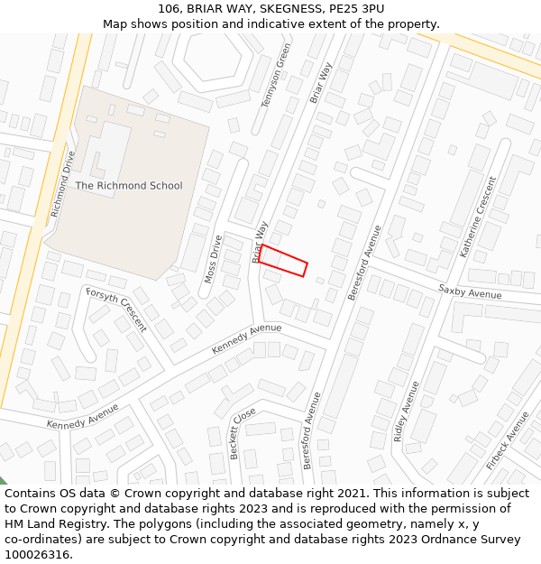 106, BRIAR WAY, SKEGNESS, PE25 3PU: Location map and indicative extent of plot