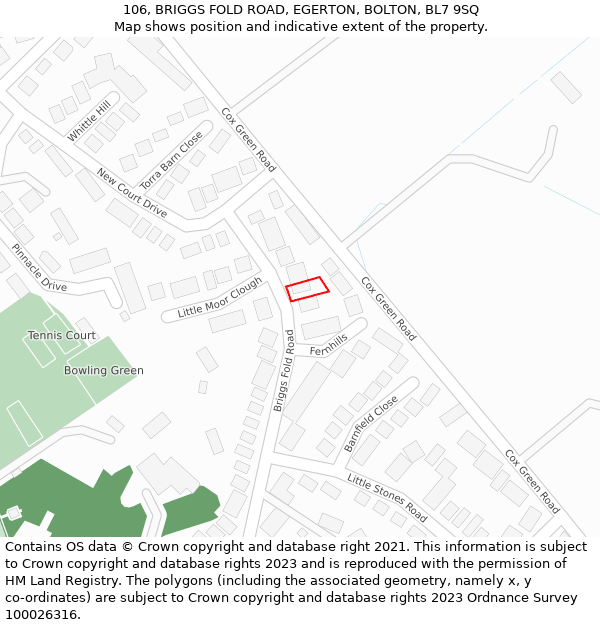 106, BRIGGS FOLD ROAD, EGERTON, BOLTON, BL7 9SQ: Location map and indicative extent of plot