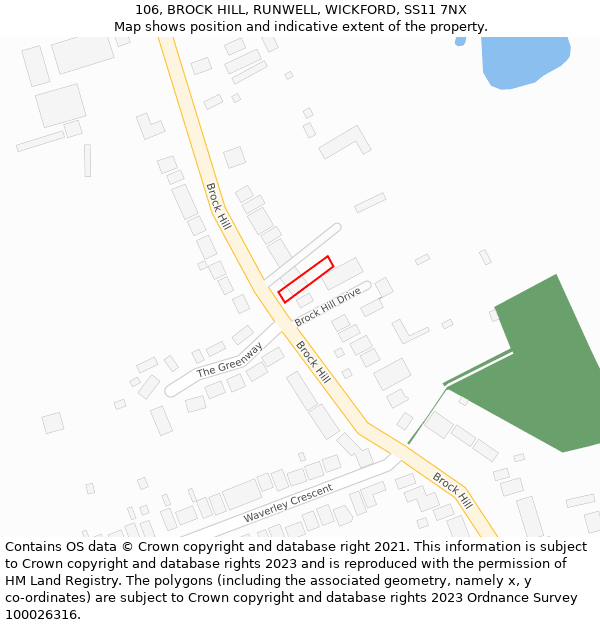 106, BROCK HILL, RUNWELL, WICKFORD, SS11 7NX: Location map and indicative extent of plot