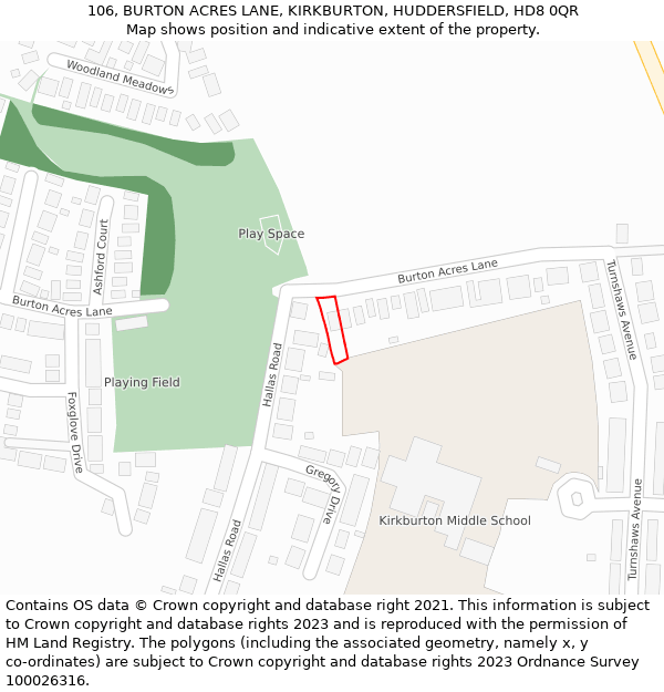 106, BURTON ACRES LANE, KIRKBURTON, HUDDERSFIELD, HD8 0QR: Location map and indicative extent of plot