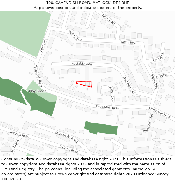 106, CAVENDISH ROAD, MATLOCK, DE4 3HE: Location map and indicative extent of plot