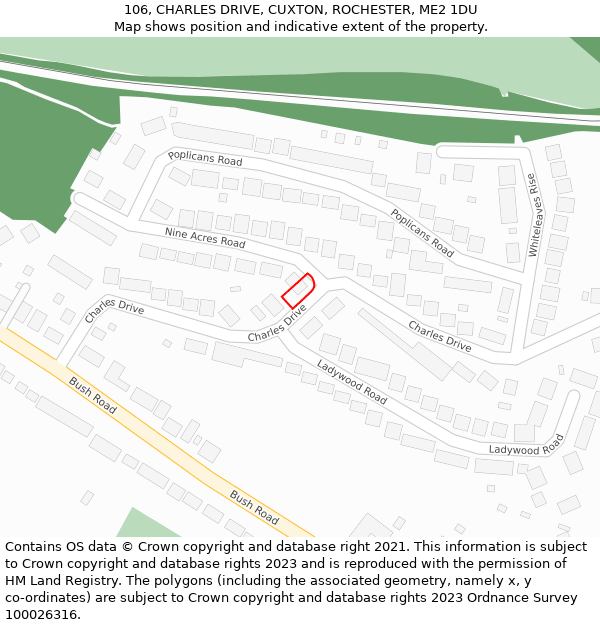 106, CHARLES DRIVE, CUXTON, ROCHESTER, ME2 1DU: Location map and indicative extent of plot