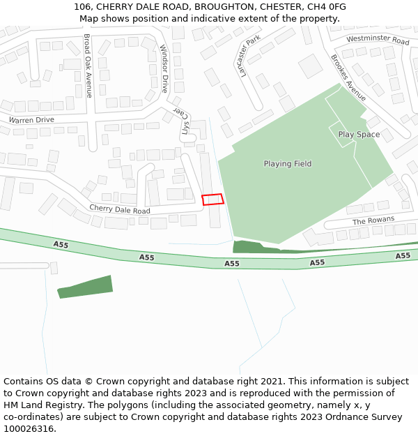 106, CHERRY DALE ROAD, BROUGHTON, CHESTER, CH4 0FG: Location map and indicative extent of plot