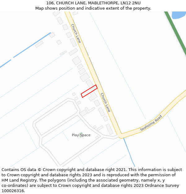 106, CHURCH LANE, MABLETHORPE, LN12 2NU: Location map and indicative extent of plot