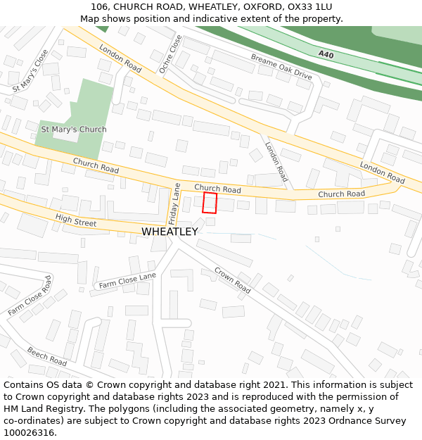 106, CHURCH ROAD, WHEATLEY, OXFORD, OX33 1LU: Location map and indicative extent of plot