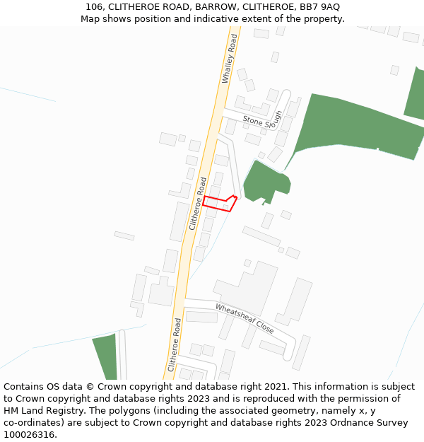 106, CLITHEROE ROAD, BARROW, CLITHEROE, BB7 9AQ: Location map and indicative extent of plot