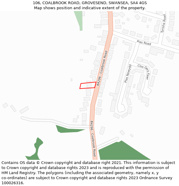 106, COALBROOK ROAD, GROVESEND, SWANSEA, SA4 4GS: Location map and indicative extent of plot