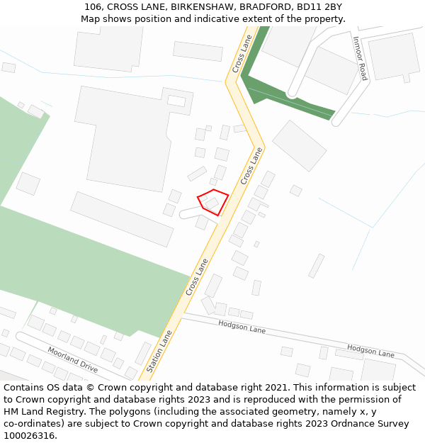 106, CROSS LANE, BIRKENSHAW, BRADFORD, BD11 2BY: Location map and indicative extent of plot