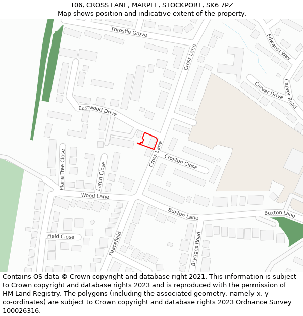 106, CROSS LANE, MARPLE, STOCKPORT, SK6 7PZ: Location map and indicative extent of plot