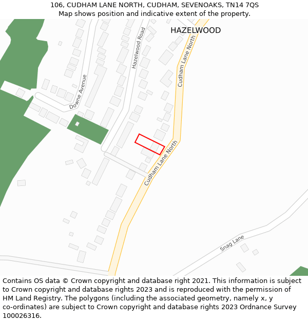 106, CUDHAM LANE NORTH, CUDHAM, SEVENOAKS, TN14 7QS: Location map and indicative extent of plot