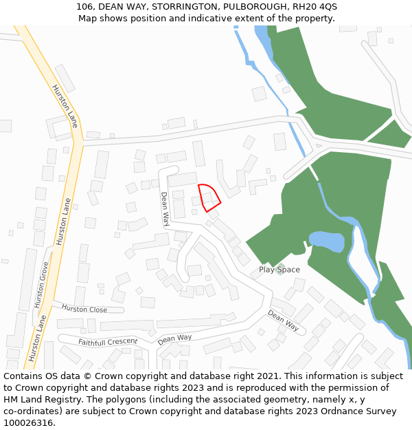 106, DEAN WAY, STORRINGTON, PULBOROUGH, RH20 4QS: Location map and indicative extent of plot