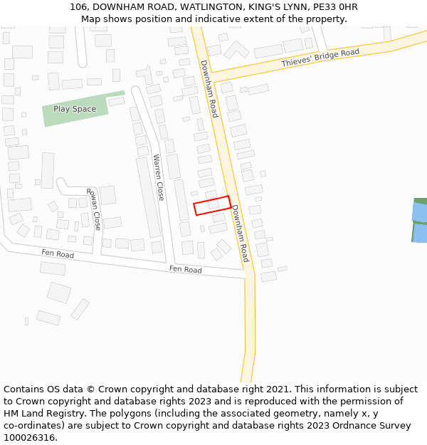 106, DOWNHAM ROAD, WATLINGTON, KING'S LYNN, PE33 0HR: Location map and indicative extent of plot