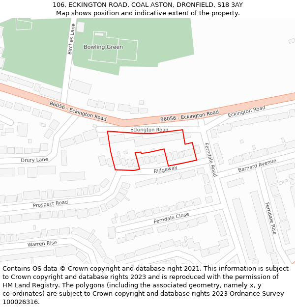 106, ECKINGTON ROAD, COAL ASTON, DRONFIELD, S18 3AY: Location map and indicative extent of plot