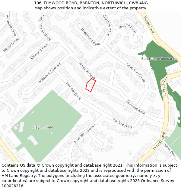 106, ELMWOOD ROAD, BARNTON, NORTHWICH, CW8 4NG: Location map and indicative extent of plot