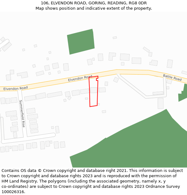 106, ELVENDON ROAD, GORING, READING, RG8 0DR: Location map and indicative extent of plot