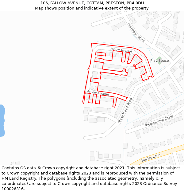 106, FALLOW AVENUE, COTTAM, PRESTON, PR4 0DU: Location map and indicative extent of plot