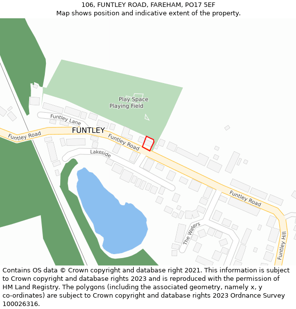 106, FUNTLEY ROAD, FAREHAM, PO17 5EF: Location map and indicative extent of plot