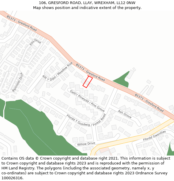 106, GRESFORD ROAD, LLAY, WREXHAM, LL12 0NW: Location map and indicative extent of plot