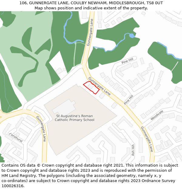 106, GUNNERGATE LANE, COULBY NEWHAM, MIDDLESBROUGH, TS8 0UT: Location map and indicative extent of plot