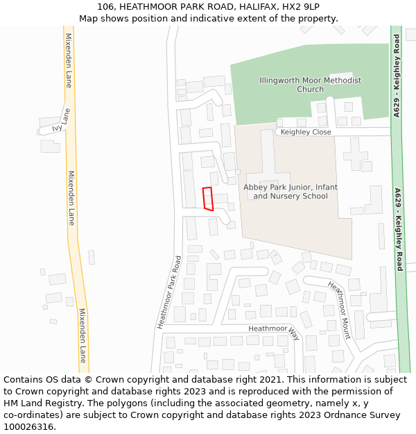 106, HEATHMOOR PARK ROAD, HALIFAX, HX2 9LP: Location map and indicative extent of plot