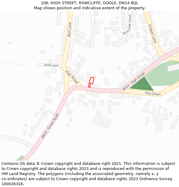 106, HIGH STREET, RAWCLIFFE, GOOLE, DN14 8QL: Location map and indicative extent of plot