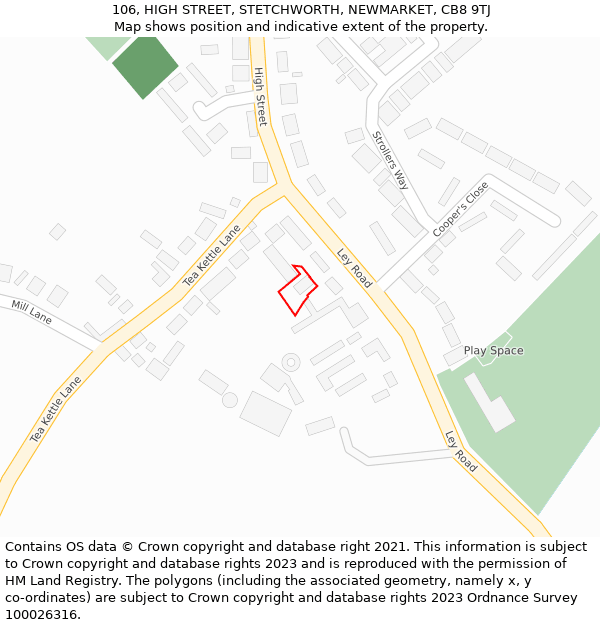 106, HIGH STREET, STETCHWORTH, NEWMARKET, CB8 9TJ: Location map and indicative extent of plot