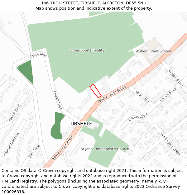 106, HIGH STREET, TIBSHELF, ALFRETON, DE55 5NU: Location map and indicative extent of plot