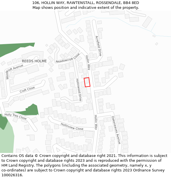 106, HOLLIN WAY, RAWTENSTALL, ROSSENDALE, BB4 8ED: Location map and indicative extent of plot