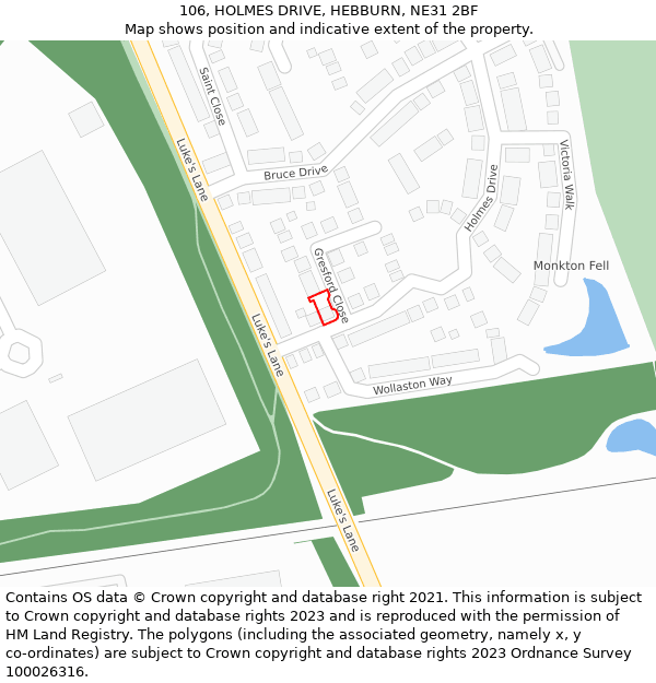 106, HOLMES DRIVE, HEBBURN, NE31 2BF: Location map and indicative extent of plot