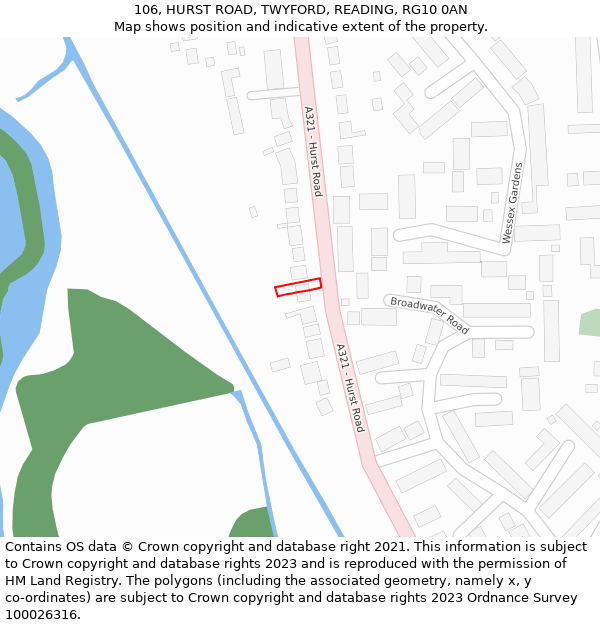 106, HURST ROAD, TWYFORD, READING, RG10 0AN: Location map and indicative extent of plot