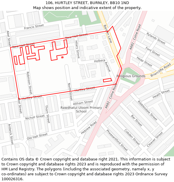 106, HURTLEY STREET, BURNLEY, BB10 1ND: Location map and indicative extent of plot