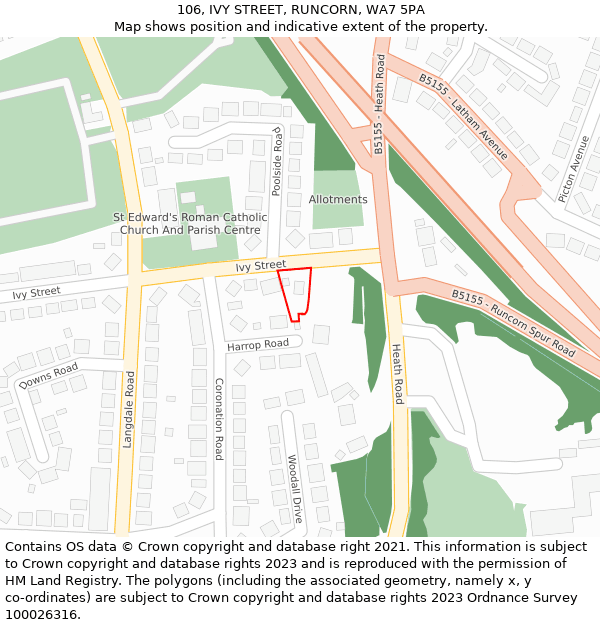 106, IVY STREET, RUNCORN, WA7 5PA: Location map and indicative extent of plot