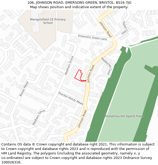 106, JOHNSON ROAD, EMERSONS GREEN, BRISTOL, BS16 7JG: Location map and indicative extent of plot