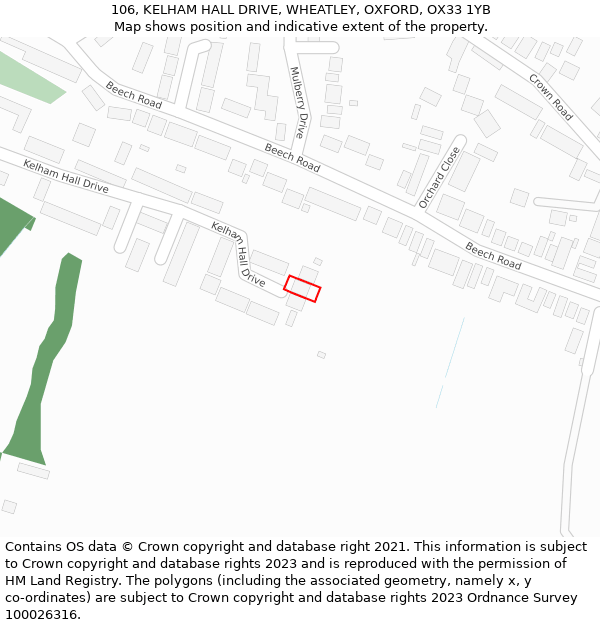 106, KELHAM HALL DRIVE, WHEATLEY, OXFORD, OX33 1YB: Location map and indicative extent of plot