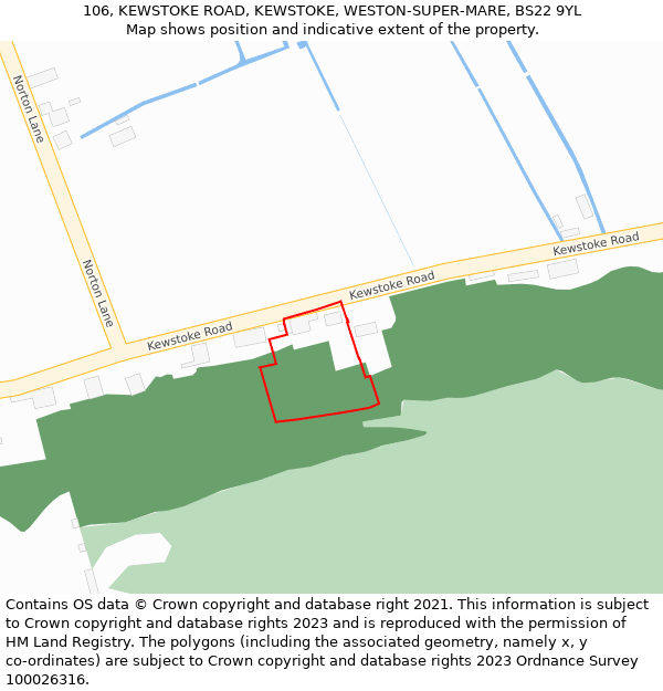 106, KEWSTOKE ROAD, KEWSTOKE, WESTON-SUPER-MARE, BS22 9YL: Location map and indicative extent of plot