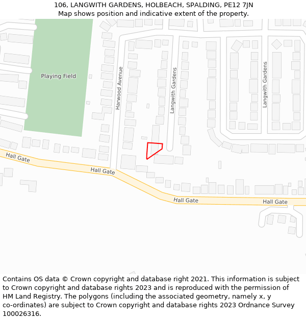 106, LANGWITH GARDENS, HOLBEACH, SPALDING, PE12 7JN: Location map and indicative extent of plot