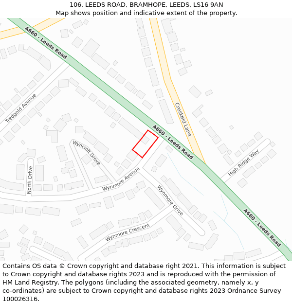 106, LEEDS ROAD, BRAMHOPE, LEEDS, LS16 9AN: Location map and indicative extent of plot
