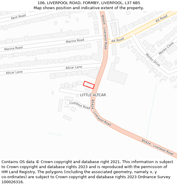 106, LIVERPOOL ROAD, FORMBY, LIVERPOOL, L37 6BS: Location map and indicative extent of plot