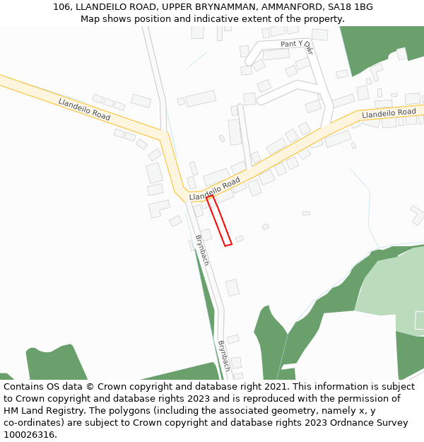 106, LLANDEILO ROAD, UPPER BRYNAMMAN, AMMANFORD, SA18 1BG: Location map and indicative extent of plot