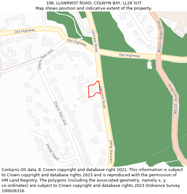 106, LLANRWST ROAD, COLWYN BAY, LL28 5UT: Location map and indicative extent of plot