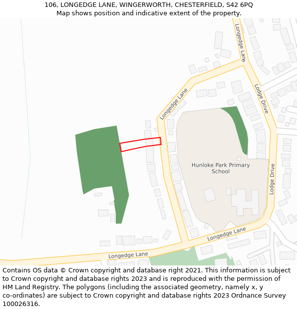 106, LONGEDGE LANE, WINGERWORTH, CHESTERFIELD, S42 6PQ: Location map and indicative extent of plot