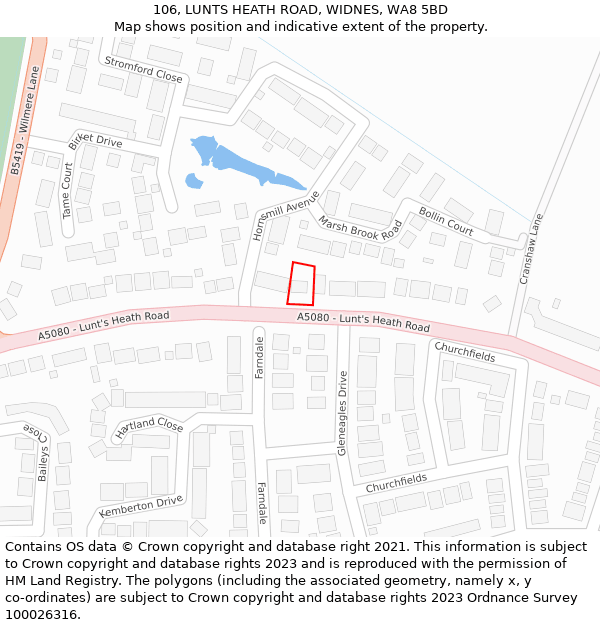 106, LUNTS HEATH ROAD, WIDNES, WA8 5BD: Location map and indicative extent of plot