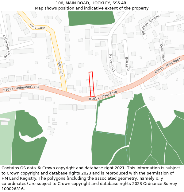 106, MAIN ROAD, HOCKLEY, SS5 4RL: Location map and indicative extent of plot