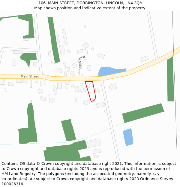 106, MAIN STREET, DORRINGTON, LINCOLN, LN4 3QA: Location map and indicative extent of plot