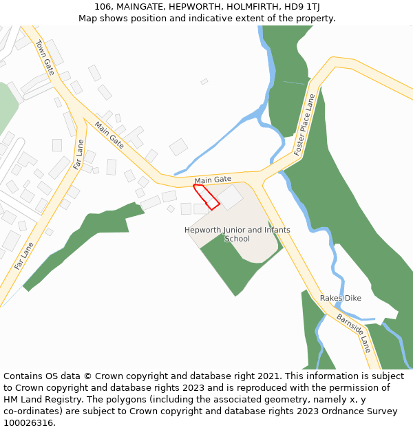 106, MAINGATE, HEPWORTH, HOLMFIRTH, HD9 1TJ: Location map and indicative extent of plot