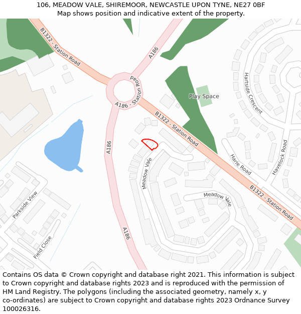 106, MEADOW VALE, SHIREMOOR, NEWCASTLE UPON TYNE, NE27 0BF: Location map and indicative extent of plot